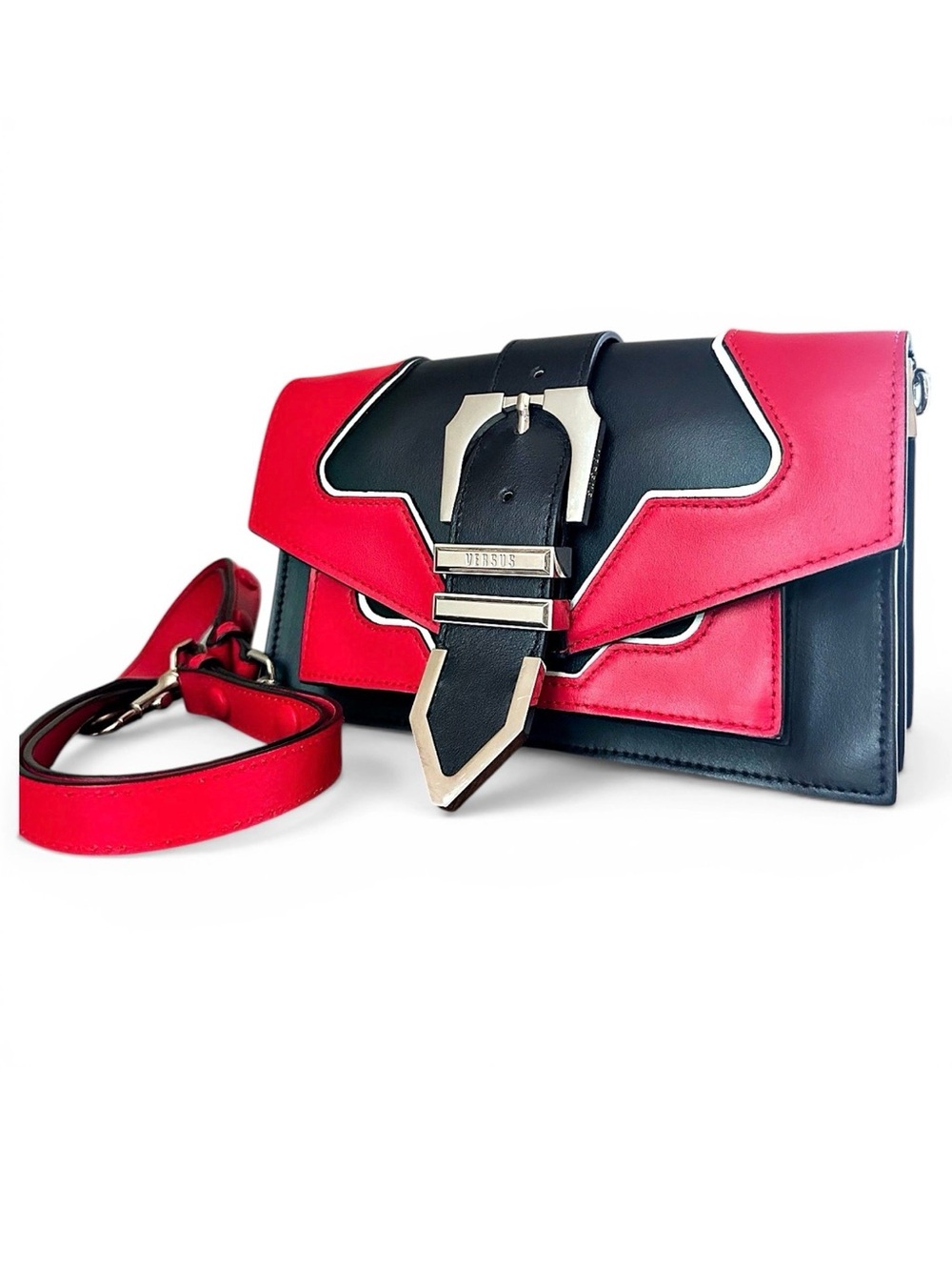 Versus Versace Red & Black Leather Buckle Shoulder Bag NWOT